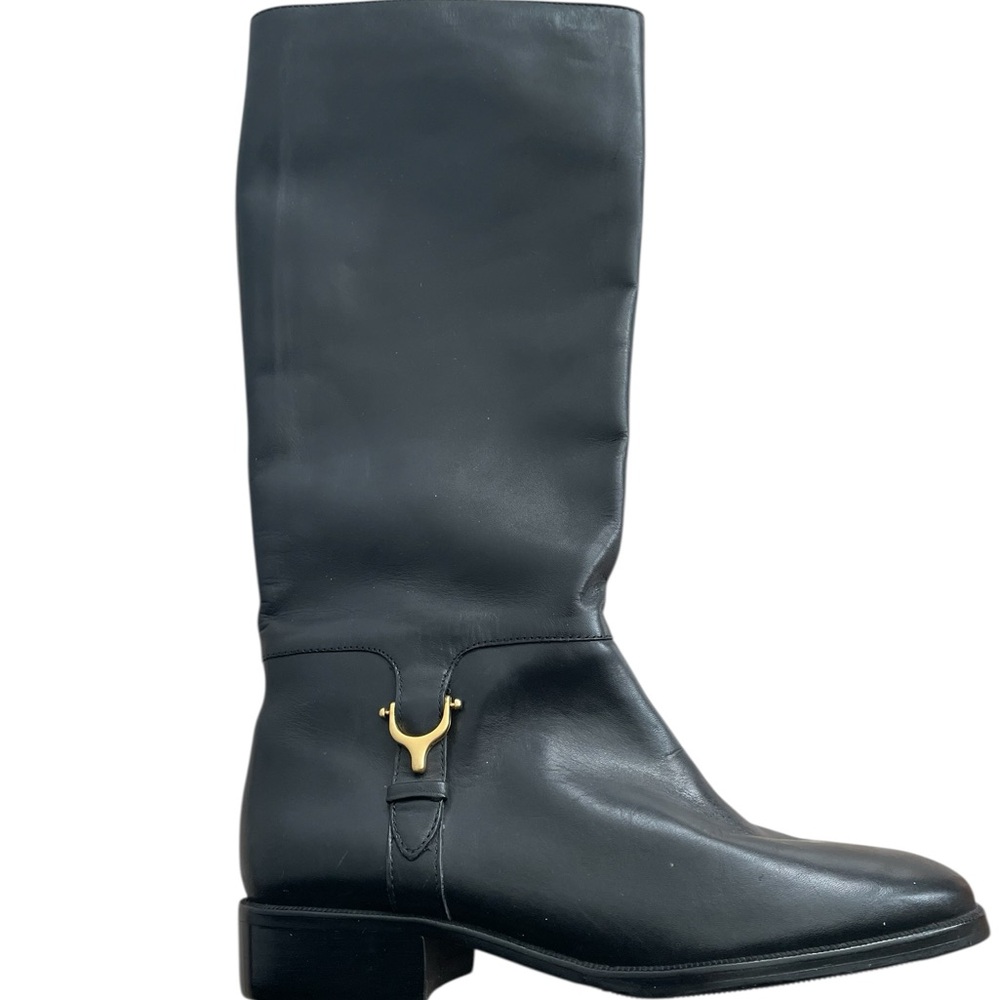 ETIENNE AIGNER WOMEN'S BLACK LEATHER PULL ON KNEE HIGH DERBY BOOTS SIZE 6.5